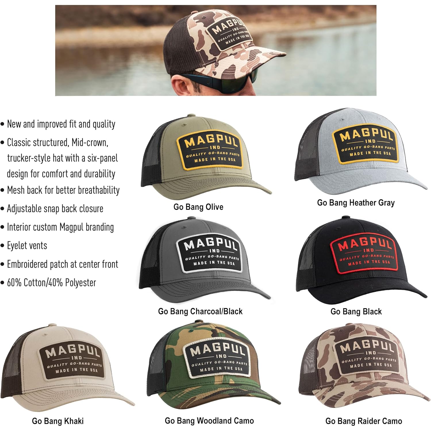 Magpul Trucker Hat Snap Back Baseball Cap, One Size Fits Most