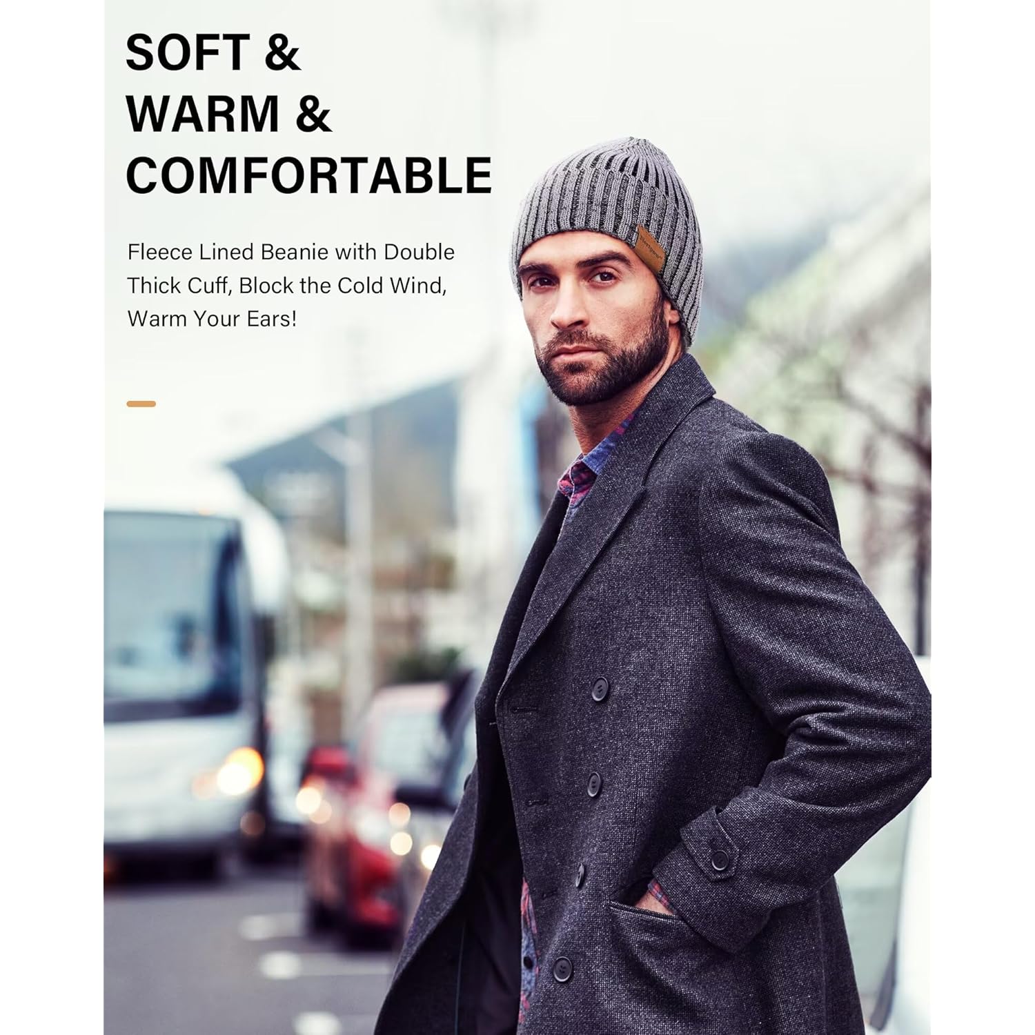 Nertpow Mens Beanie Hats 3 Pack, Winter Hats for Men Women Warm Thermal Fleece Lined, Thick Knit Fashion Skull Cap for Guys