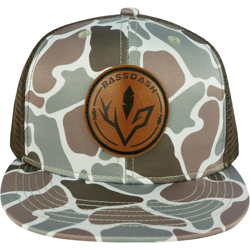 BASSDASH Flat Brim Trucker Cap Adjustable Snapback Hat Mesh Back for Men Women