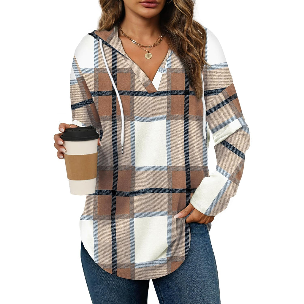 Women’s Oversized V-Neck Hoodie – Casual Long Sleeve Fashion Top