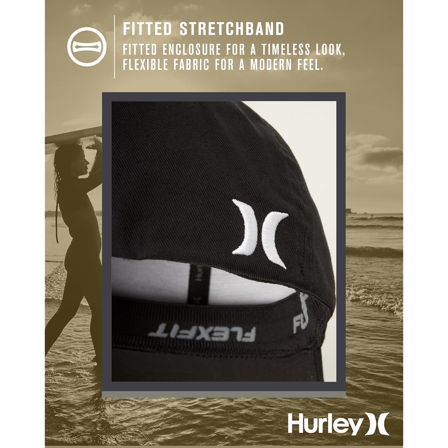 Hurley Men's Baseball Cap - Flexfit Curve Bill Fitted Trucker Hat for Men (S-XL)