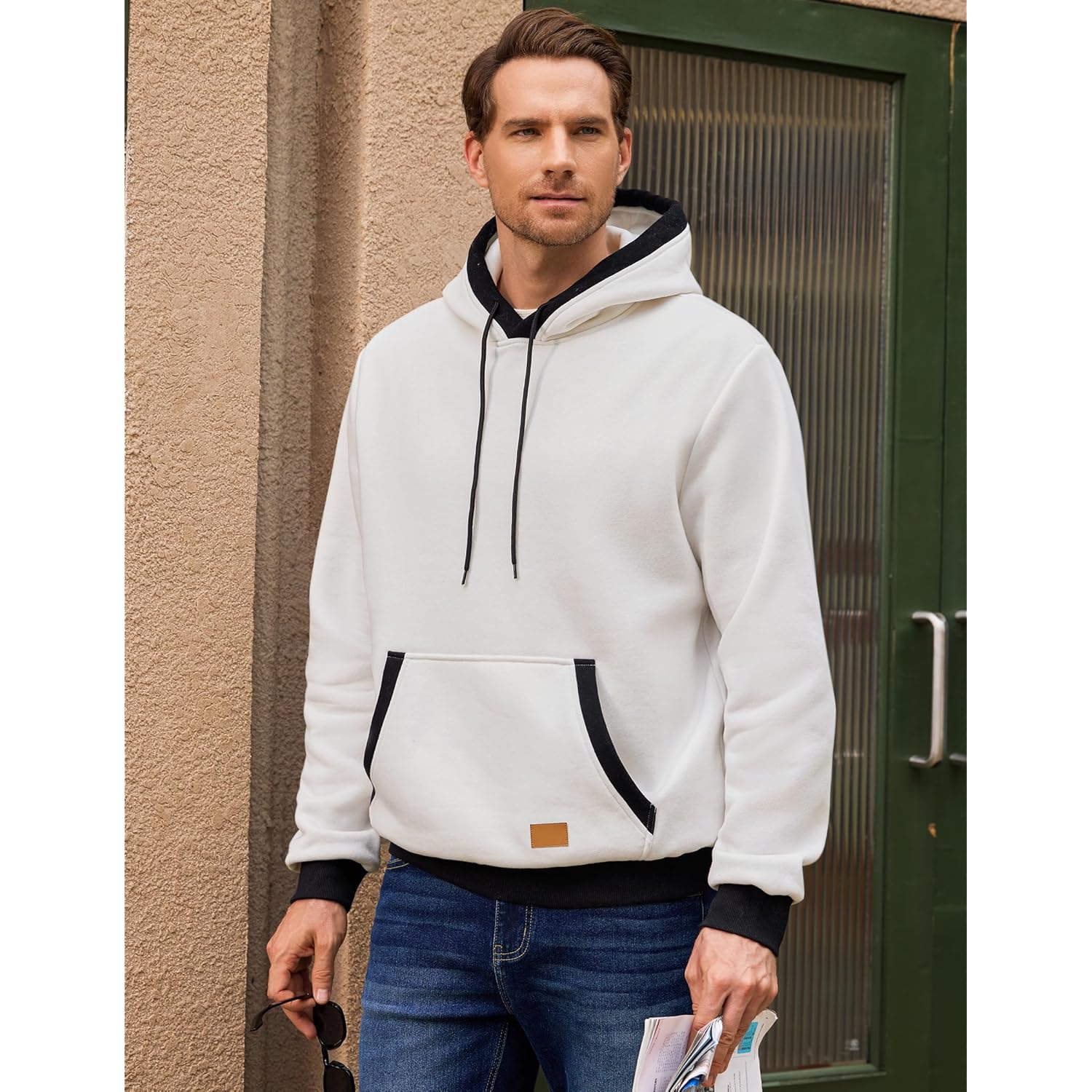 JMIERR Men's Cotton Casual Hoodies Sweatshirts Fashion Long Sleeve Drawstring Fleece Pullover Hoodie with Pockets
