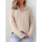 Women’s Waffle Knit Zip-Up Hoodie – Long Sleeve Casual Sweatshirt