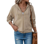 Women’s Oversized Waffle Knit Zip Hoodie – Casual Fall Hooded Jacket