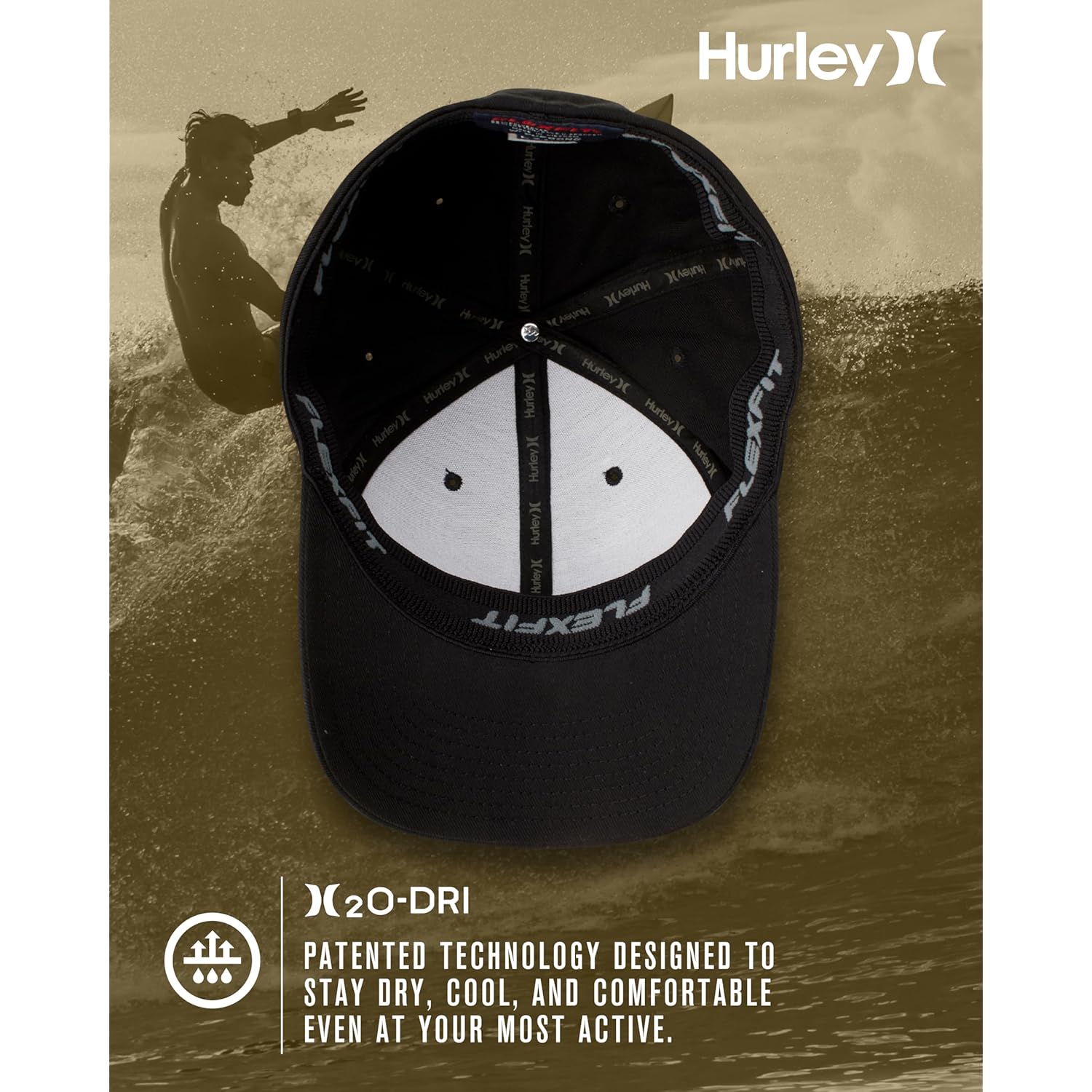 Hurley Men's Baseball Cap - Flexfit Curve Bill Fitted Trucker Hat for Men (S-XL)
