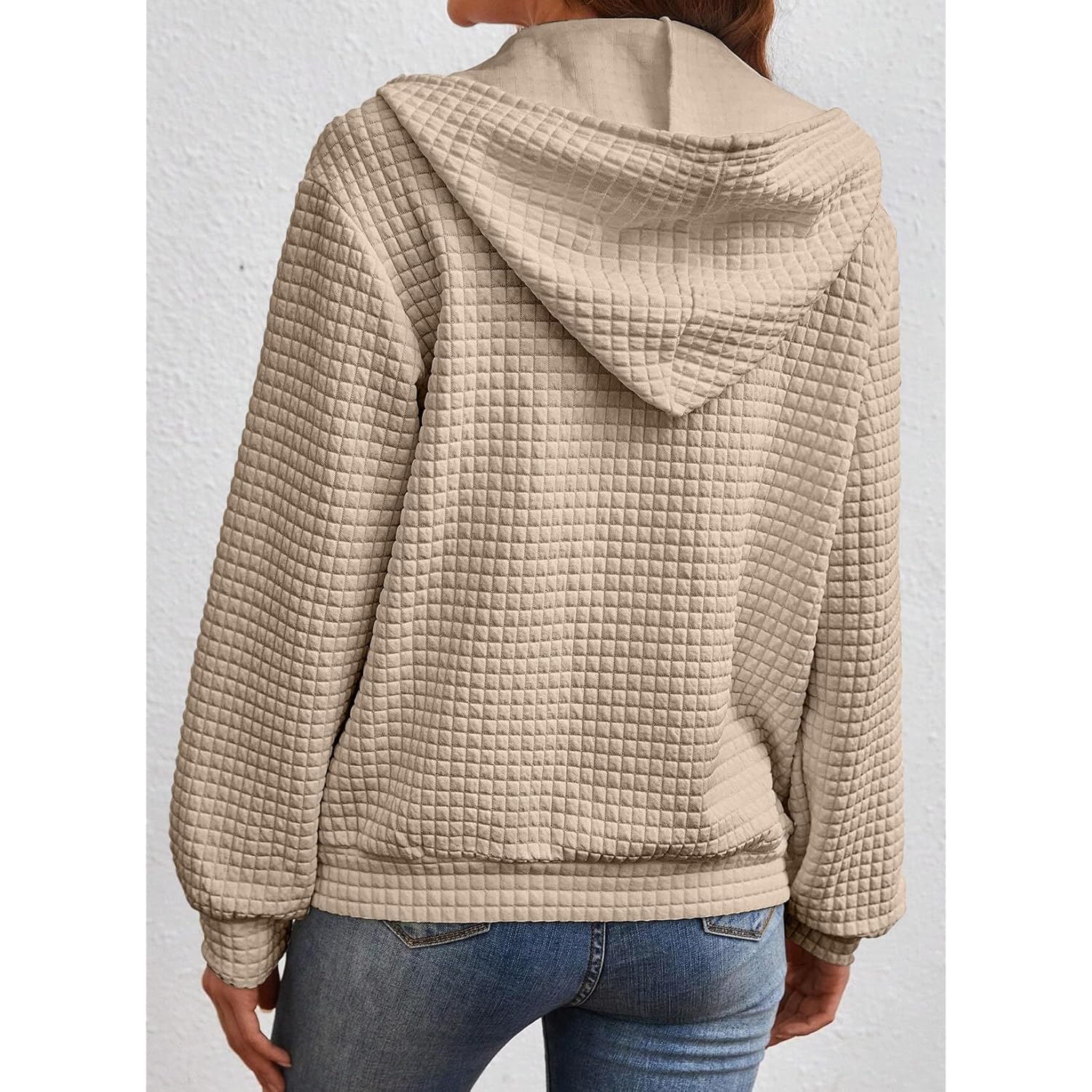 Women’s Oversized Waffle Knit Zip Hoodie – Casual Fall Hooded Jacket