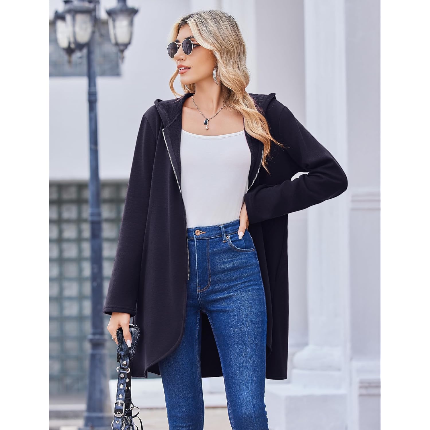 Women’s Long Fleece Zip-Up Hoodie – Oversized Casual Fall Jacket