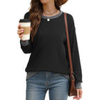 Women’s Color Block Crewneck Sweatshirt – Loose Fit Fashion Top