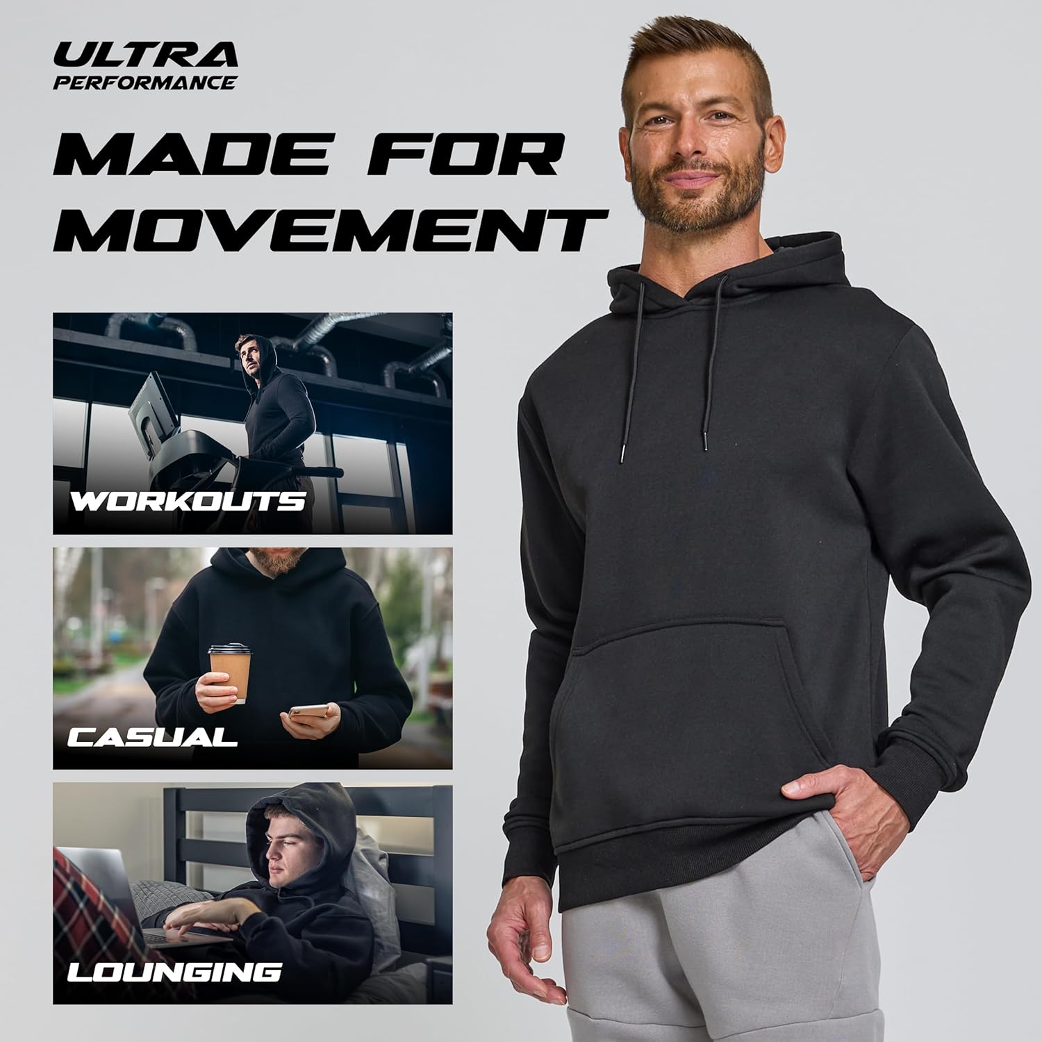 Ultra Performance Mens Pullover Sweatshirt Hoodies Men’s Fleece Hoodie Sweatshirts Casual Lightweight Active Hoodie’s for Men