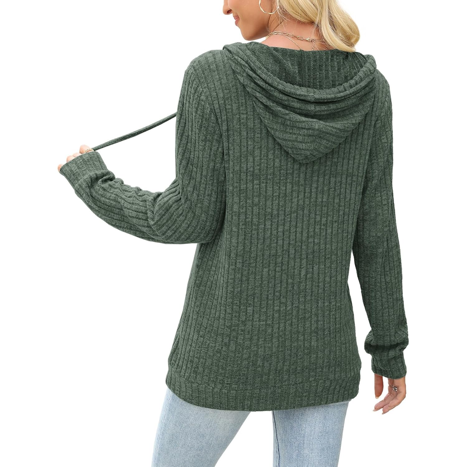 Women’s Button Neck Hoodie – Casual Long Sleeve Tunic Sweatshirt