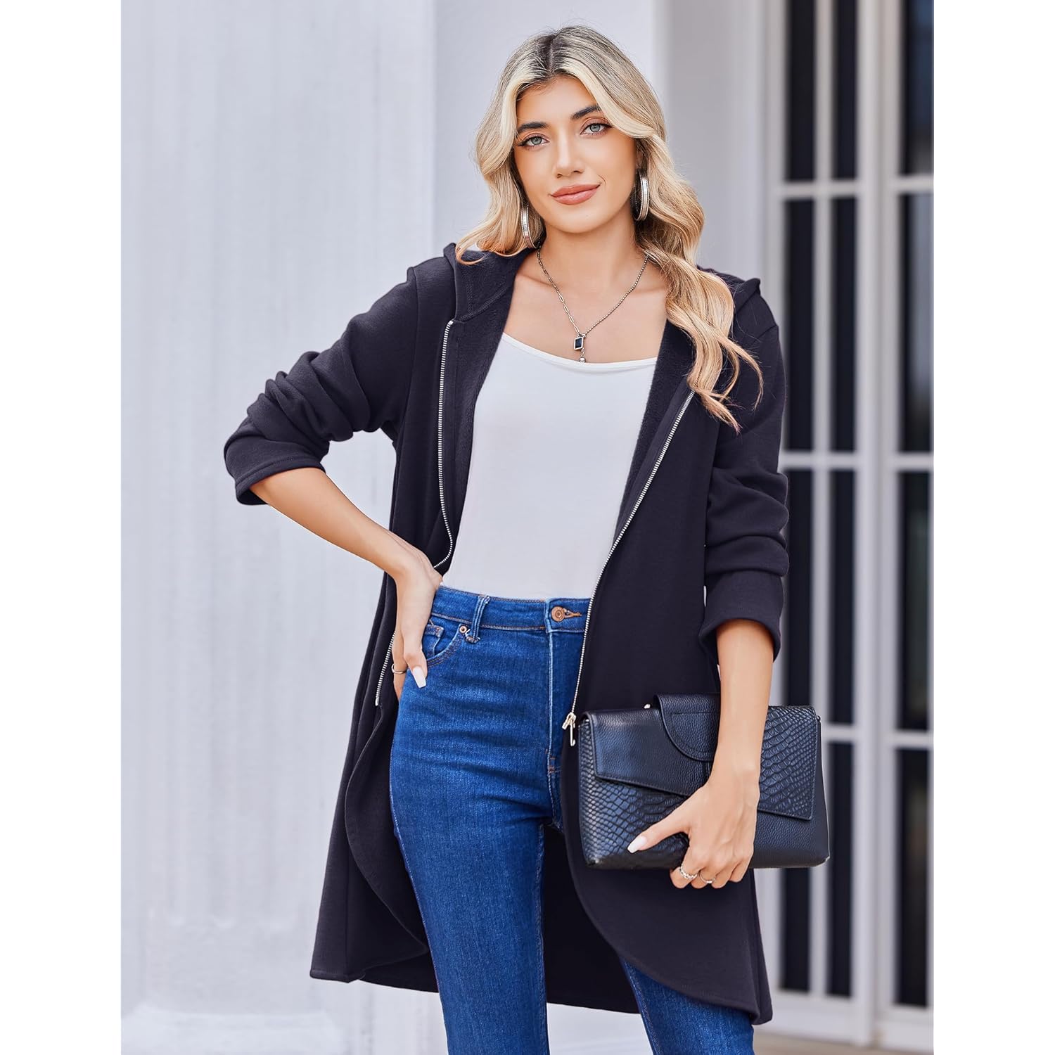 Women’s Long Fleece Zip-Up Hoodie – Oversized Casual Fall Jacket