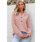 Women’s Waffle-Knit Hoodie — Long Sleeve, V-Neck, Button Front