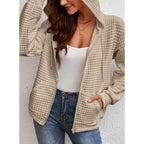 Women’s Oversized Waffle Knit Zip Hoodie – Casual Fall Hooded Jacket