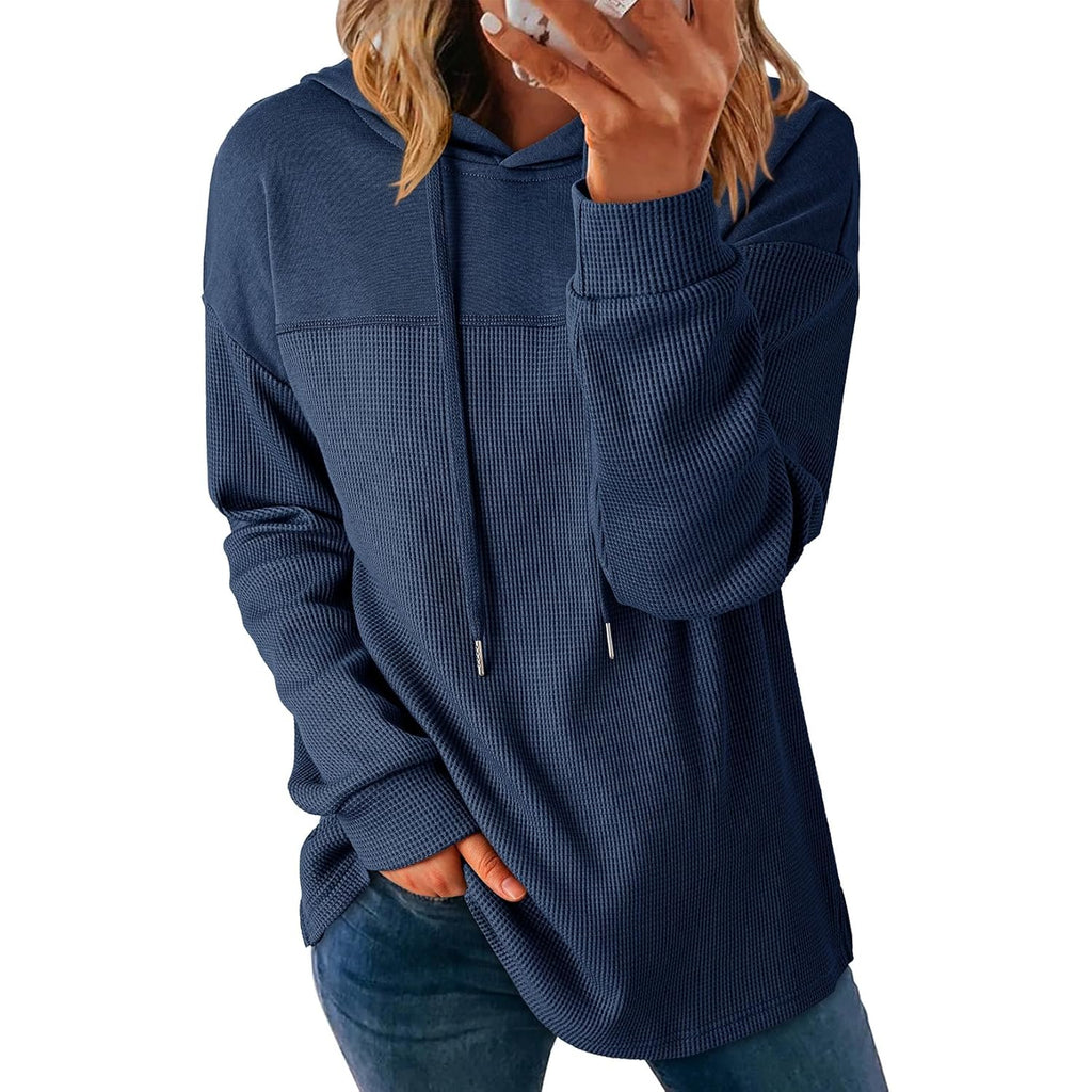 Women’s Waffle Knit Hoodie – Lightweight Long Sleeve Pullover Top
