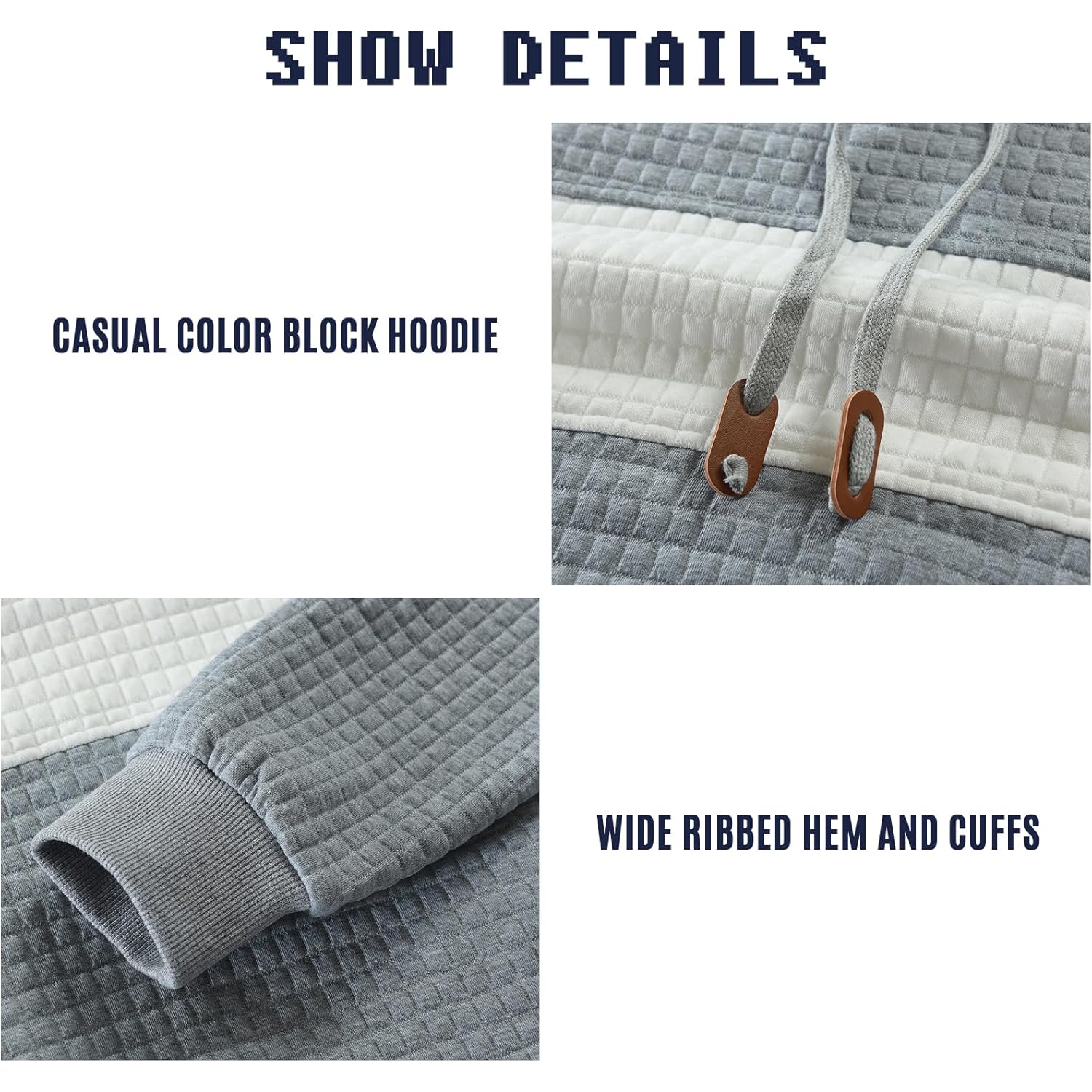 Men’s Sweatshirts Long Sleeve Pullover Patchwork Plaid Jacquard Hoodie Casual Drawstring Hoody Top