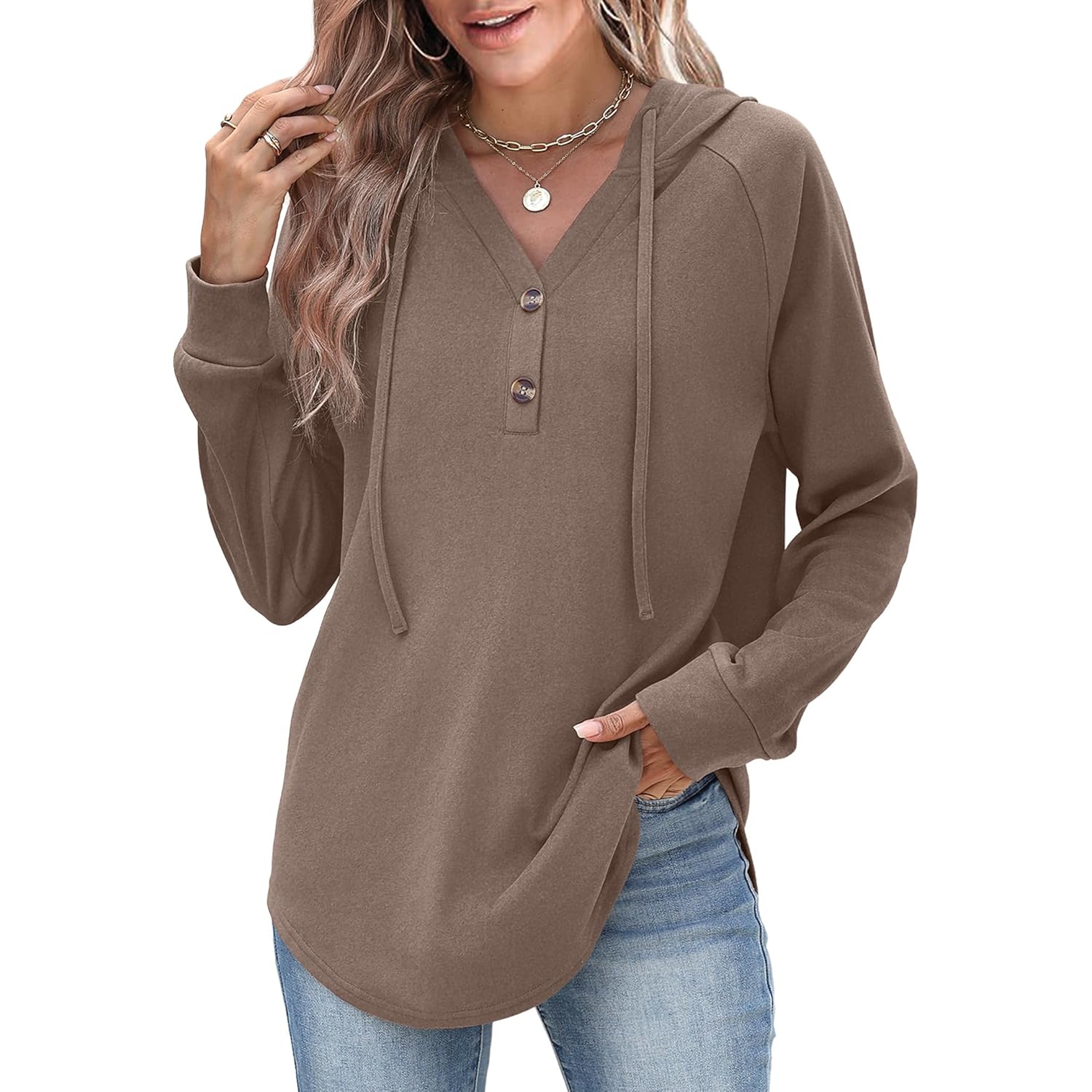 Women’s Button Pullover Hoodie – Oversized Tunic Sweatshirt Top