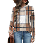 Women’s Plaid Crewneck Hoodie – Casual Long Sleeve Sweatshirt Top