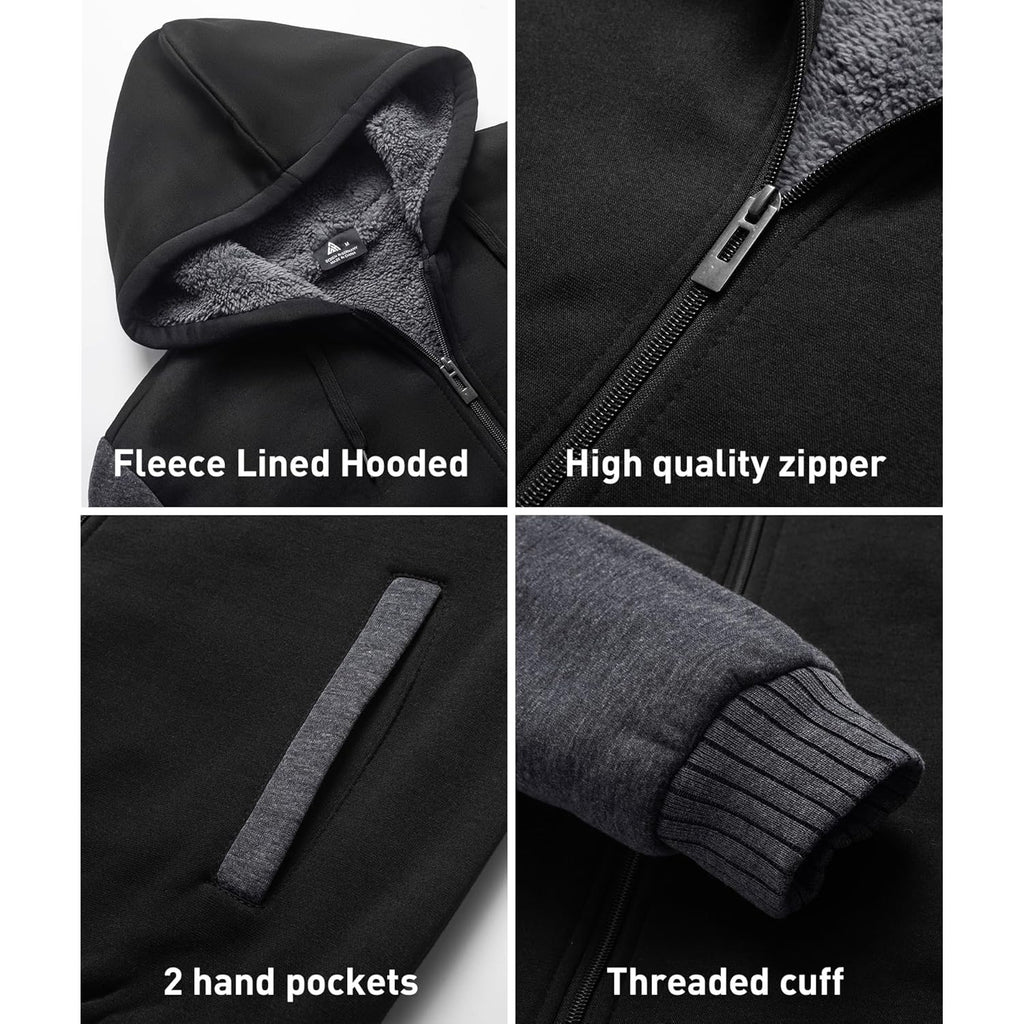 SCODI Hoodies for Men Heavyweight Fleece Sweatshirt - Full Zip Up Thick Sherpa Lined Hooded Jacket