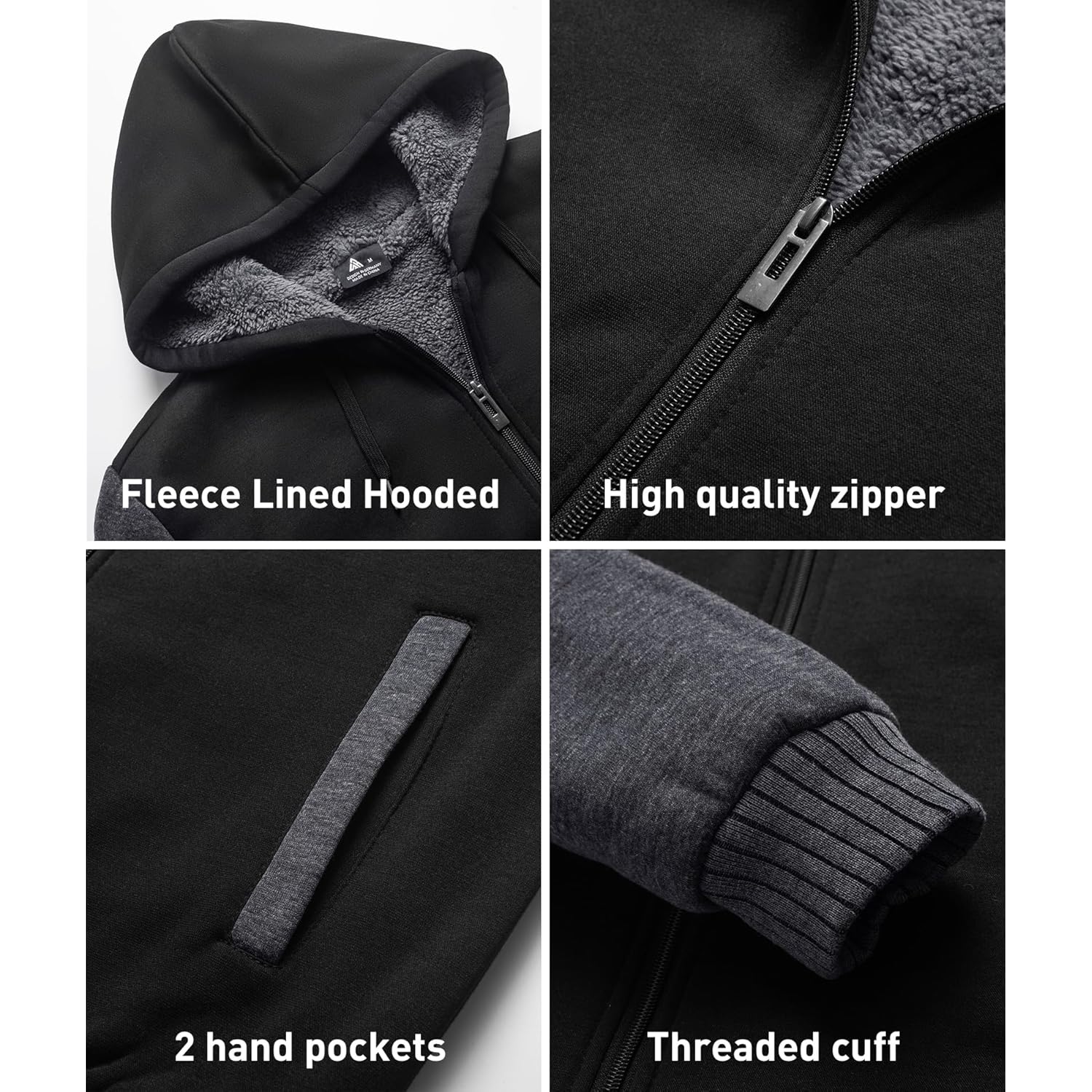 SCODI Hoodies for Men Heavyweight Fleece Sweatshirt - Full Zip Up Thick Sherpa Lined Hooded Jacket