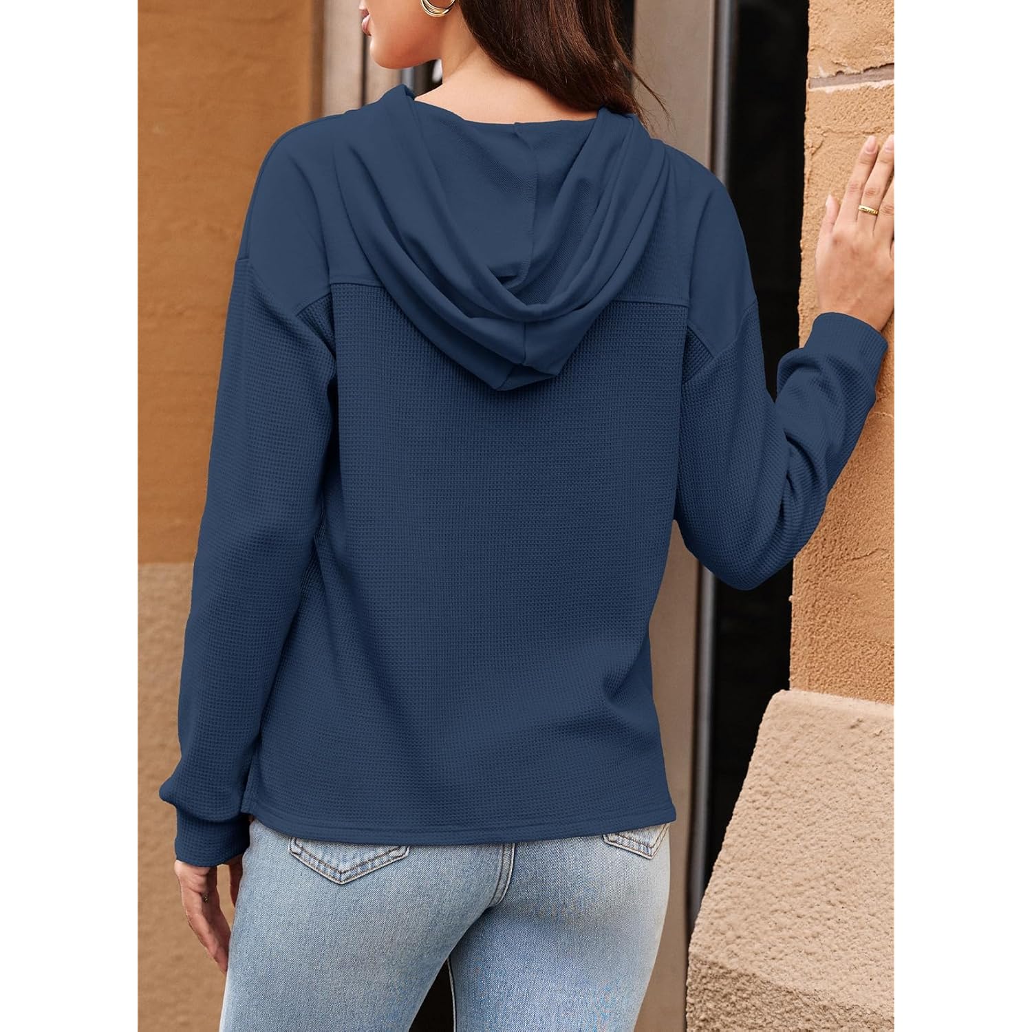 Women’s Waffle Knit Hoodie – Lightweight Long Sleeve Pullover Top