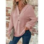 Women’s Waffle-Knit Hoodie — Long Sleeve, V-Neck, Button Front