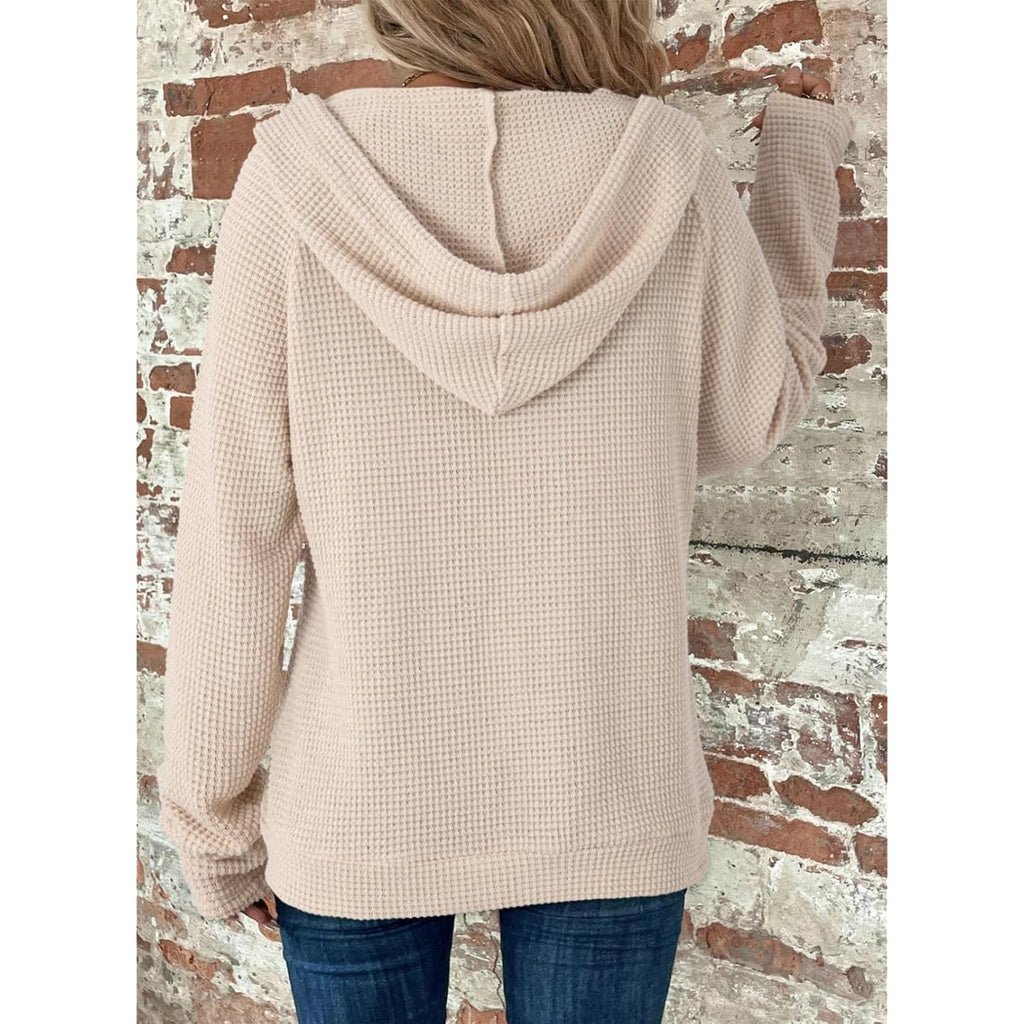 Women’s Waffle Knit Zip-Up Hoodie – Long Sleeve Casual Sweatshirt