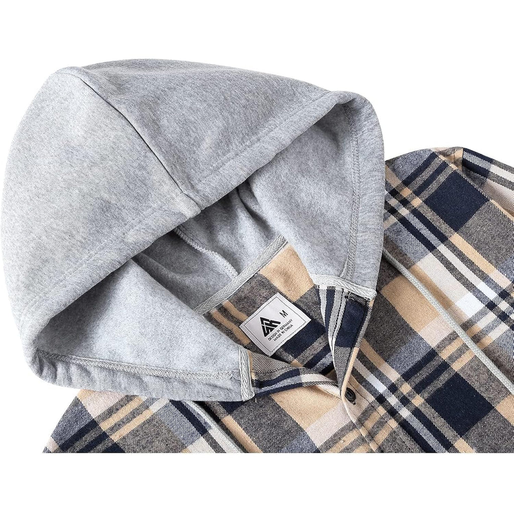 ZITY Men's Flannel Hoodie Shirts Casual Button Down Plaid Shirt Jackets for Men Long Sleeve Stylish Hooded with Pocket