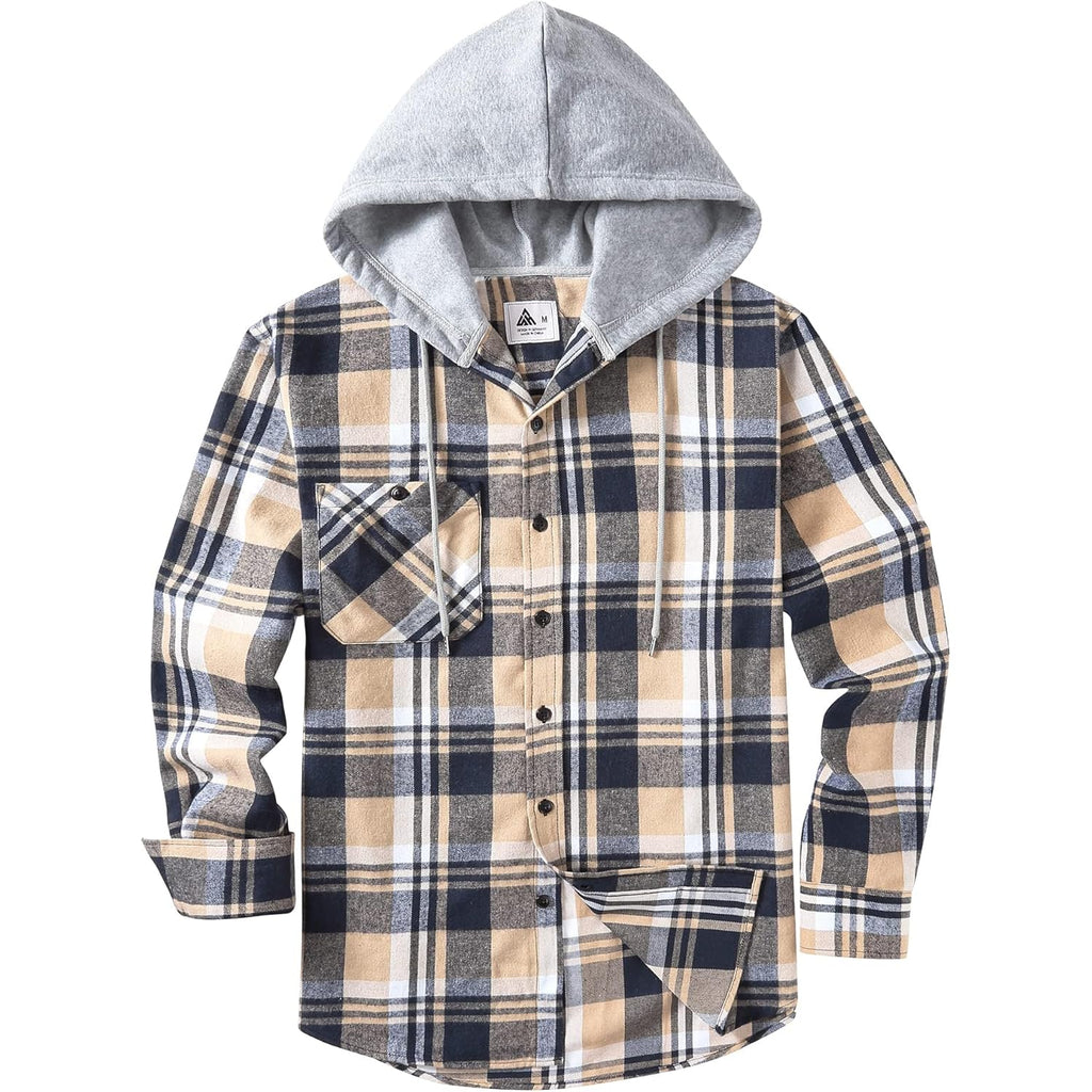ZITY Men's Flannel Hoodie Shirts Casual Button Down Plaid Shirt Jackets for Men Long Sleeve Stylish Hooded with Pocket