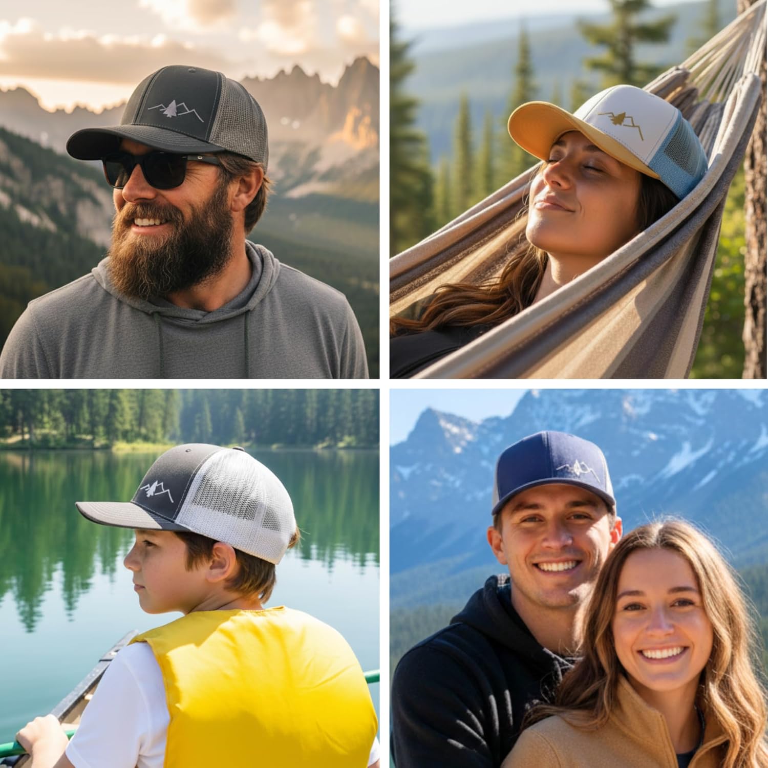 LINDO Trucker Hat [ Great Outdoors Design ] for Men and Women: Mid Profile Cap with Breathable Mesh Back and Adjustable Snap