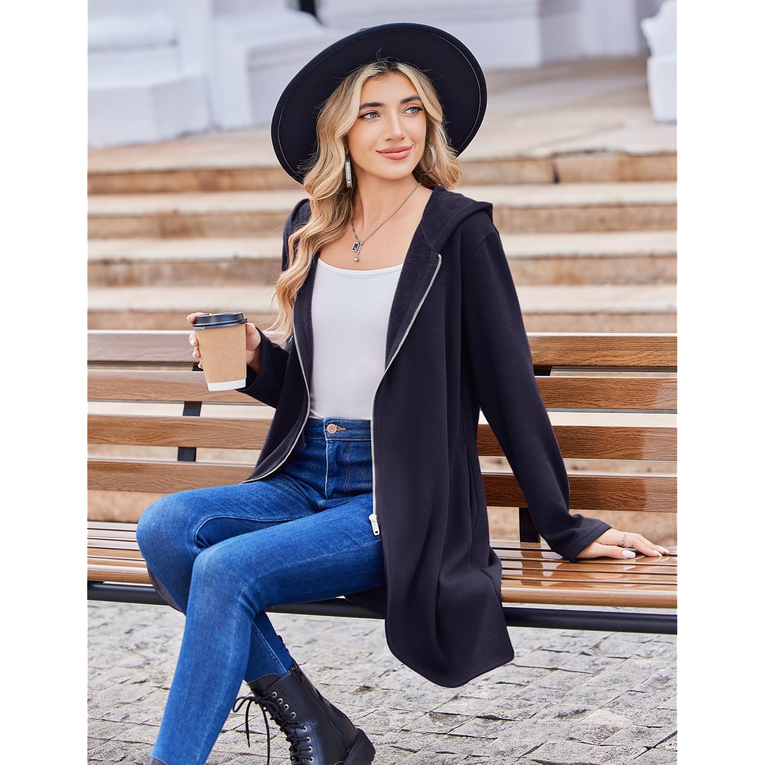 Women’s Long Fleece Zip-Up Hoodie – Oversized Casual Fall Jacket