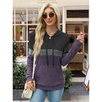 Women’s Color Block Knit Hoodie – Soft Long Sleeve Pullover Top
