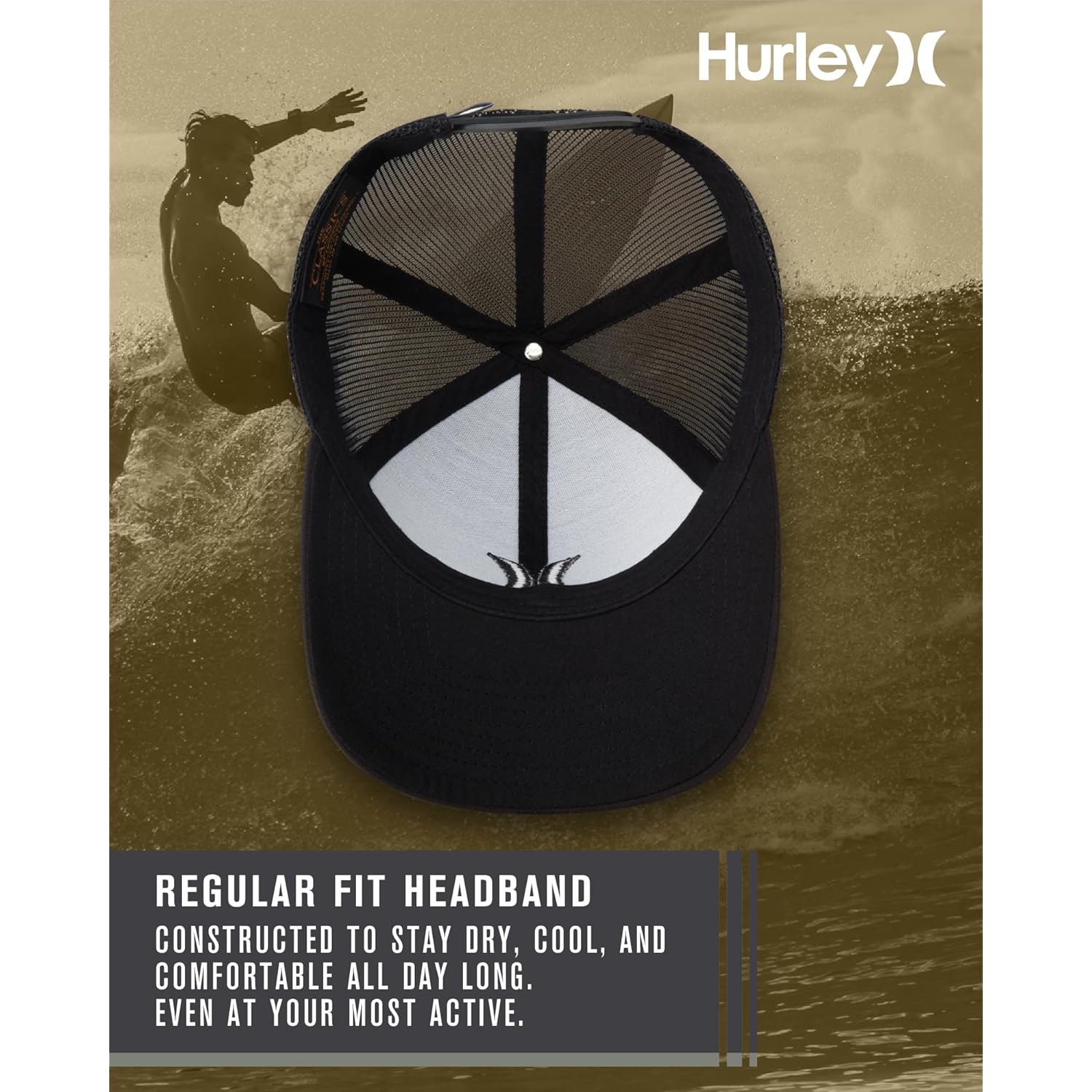 Hurley Men's Caps - Del Mar Mesh Panel Baseball Cap Trucker Hat - Snap Back Hats for Men