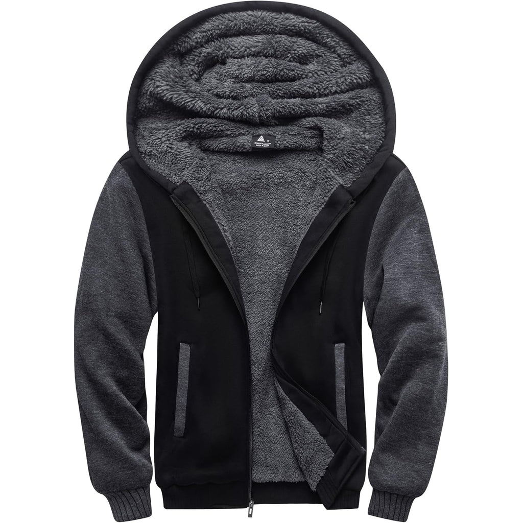 SCODI Hoodies for Men Heavyweight Fleece Sweatshirt - Full Zip Up Thick Sherpa Lined Hooded Jacket