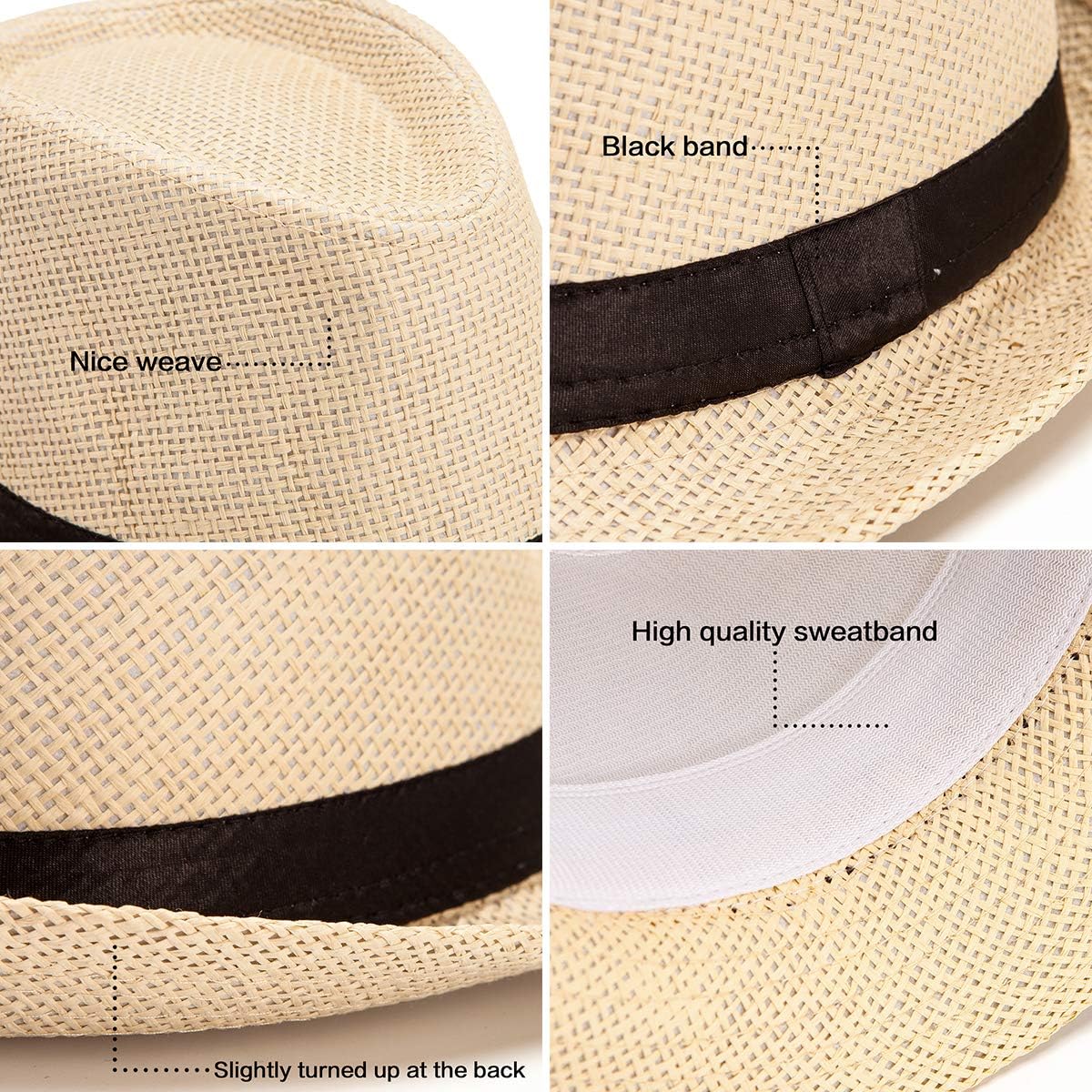 LADYBRO Straw Trilby Fedora Hat for Men 1920s Short Brim Wool Felt Panama Cap 7 1/4
