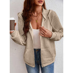 Women’s Oversized Waffle Knit Zip Hoodie – Casual Fall Hooded Jacket