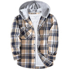 ZITY Men's Flannel Hoodie Shirts Casual Button Down Plaid Shirt Jackets for Men Long Sleeve Stylish Hooded with Pocket