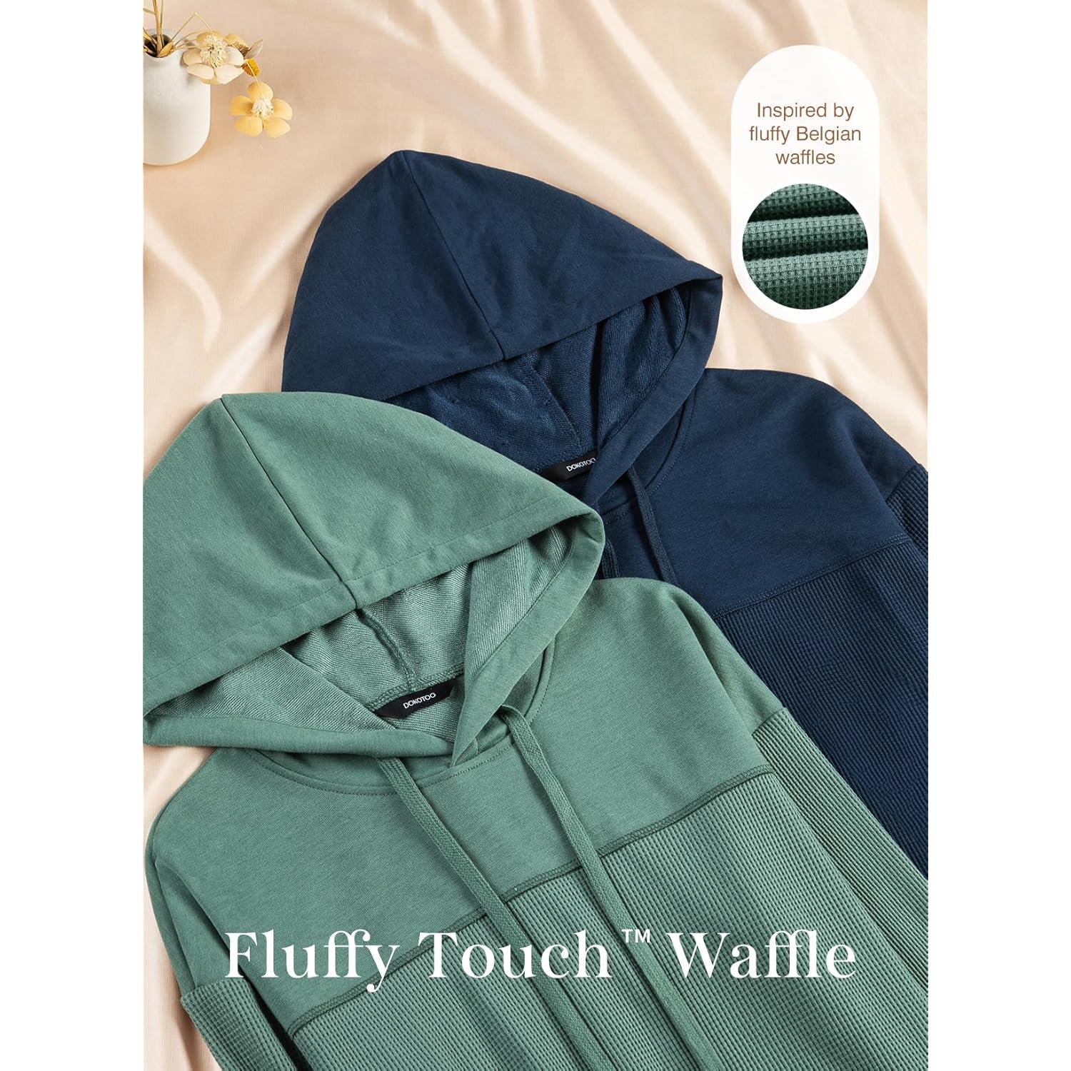 Women’s Waffle Knit Hoodie – Lightweight Long Sleeve Pullover Top