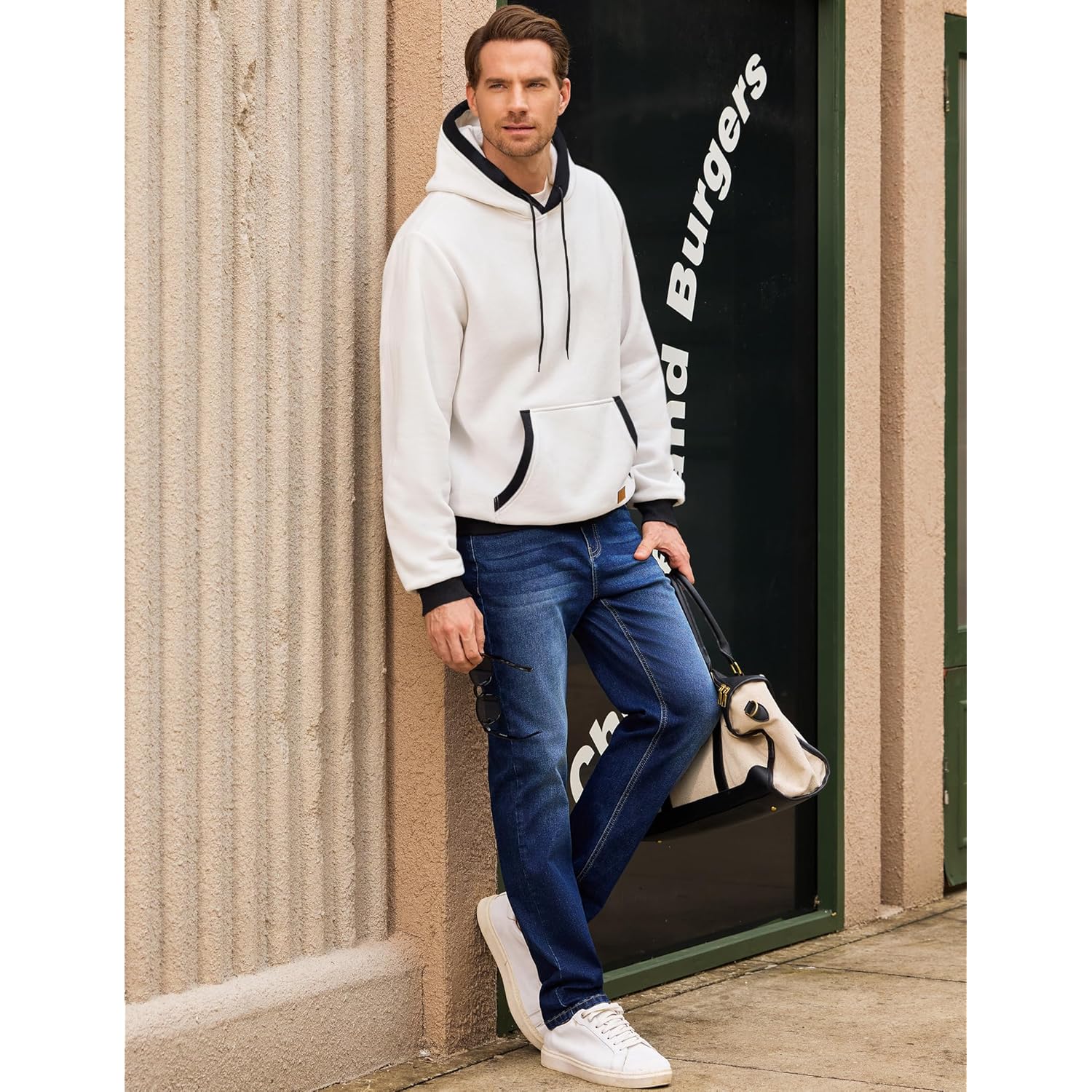 JMIERR Men's Cotton Casual Hoodies Sweatshirts Fashion Long Sleeve Drawstring Fleece Pullover Hoodie with Pockets