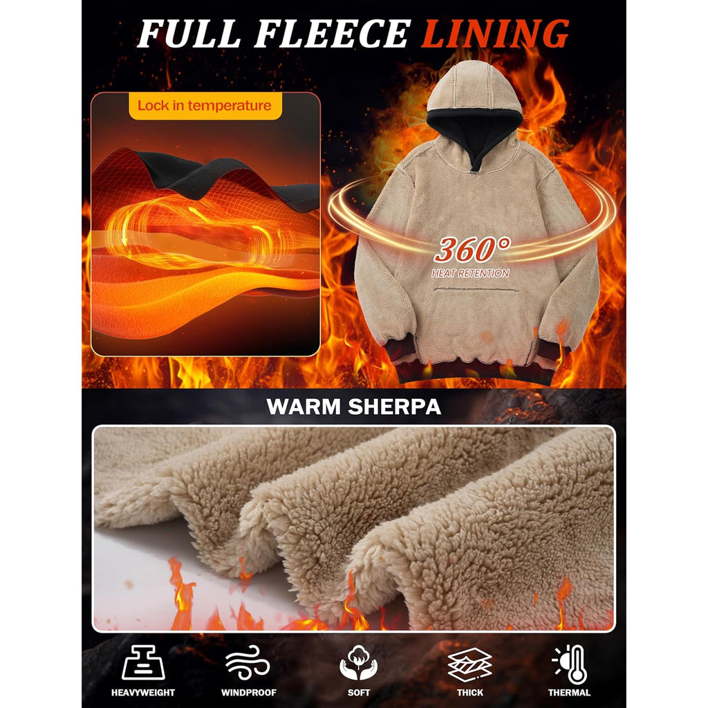 MAGCOMSEN Men's Heavy Hoodie Sherpa Fleece Lined Pullover Thick Winter Hooded Sweatshirt